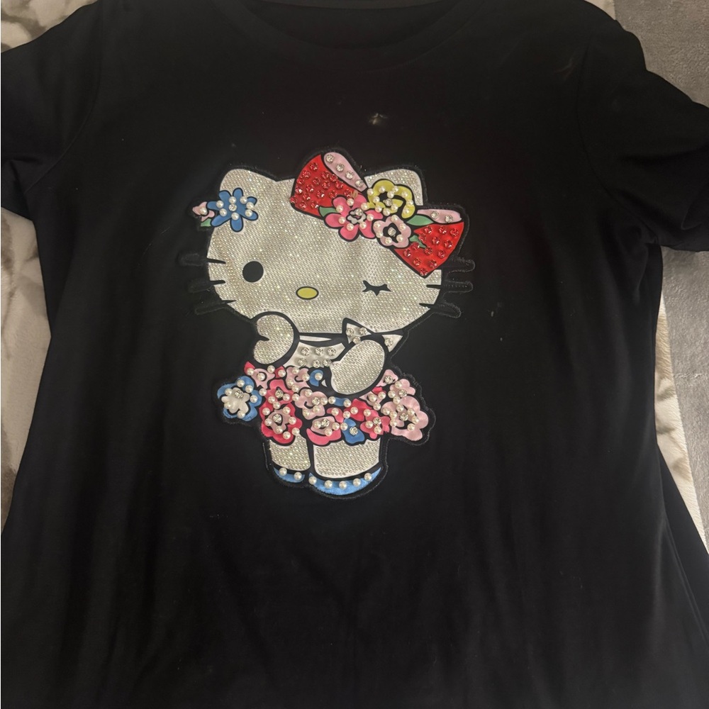 Hello Kitty Black Tee with Floral Accents